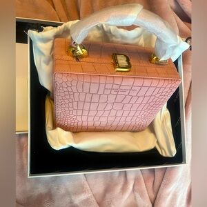 Brandon Blackwood Kendrick Trunk in Pink Croc Suede with Gold Hardware